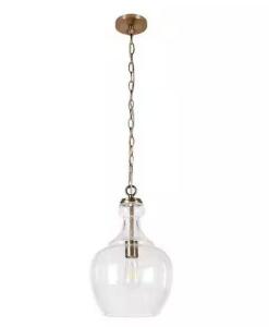 Verona 1-Light Brass Pendant with Seeded Glass Shade