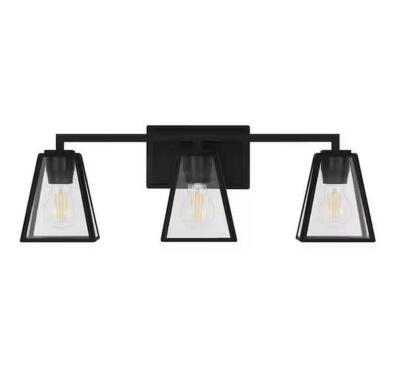 Mackenzie Place 24 in. 3-Light Matte Black Modern Bathroom Vanity Light with Clear Glass Shades