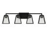 Mackenzie Place 30 in. 4-Light Matte Black Modern Bathroom Vanity Light with Clear Glass Shades