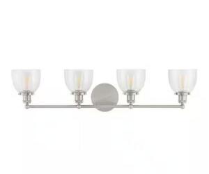 Evelyn 37.5 in. 4-Light Brushed Nickel Industrial Vanity with Clear Glass Shades