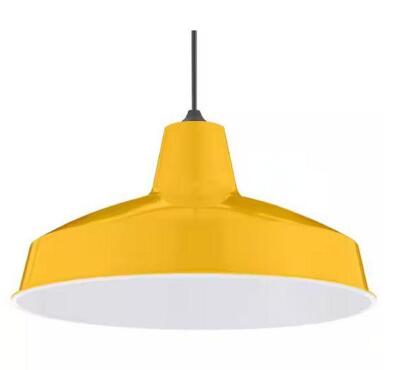 1-Light Yellow Warehouse Pendant Light with Metal Shade