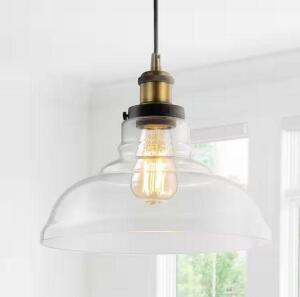 Litchfield 11 in. 1-Light Brass Gold Farmhouse Metal/Glass LED Pendant