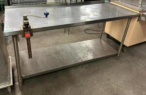 6' STAINLESS TABLE WITH GALVANIZED UNDERSHELF AND MOUNTED CAN OPENER