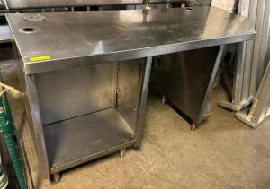 STAINLESS CORNER COUTNER WITH STROAGE AND ELECTRICAL HOOKUP