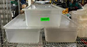 (3) FULL SIZE PLASTIC PANS WITH LIDS