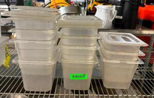 (11) 1/6 SIZE PLASTIC PANS WITH LIDS