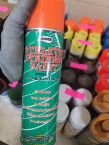 DESCRIPTION: (6) ATHLETIC STRIPING PAINT BRAND/MODEL: AERVOE/796 INFORMATION: FL.ORANGE RETAIL$: $ 80.40 TOTAL SIZE: 20 OZ QTY: 6