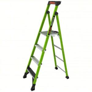 DESCRIPTION: (1) PLATFORM STEPLADDERBRAND/MODEL: LITTLE GIANT #15406-001INFORMATION: GREEN, 375LB CAPACITYSIZE: 6' LADDER, 6' HEIGHT, 38" BASE SPREADRETAIL$: $317.06 EAQTY: 1