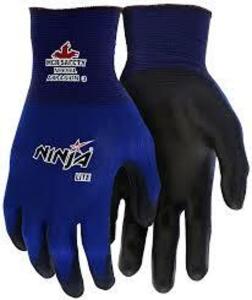 DESCRIPTION: (3) PACKS OF (12) INDUSTRIAL WORK GLOVES BRAND/MODEL: NINJA LITE #N9696L INFORMATION: BLUE, POLYURETHANE COATING SIZE: MEDIUM RETAIL$: $4