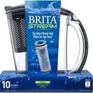 DESCRIPTION: (1) FILTER PITCHER BRAND/MODEL: BRITA STREAM INFORMATION: DARK GRAY SIZE: 10 CUP CAPACITY RETAIL$: $61.10 EA QTY: 1