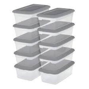 DESCRIPTION: (1) LOT OF (10) PLASTIC STORAGE CONTAINERS BRAND/MODEL: STERILITE SIZE: 6 QT, 14" x 8" x 4 7/8" RETAIL$: $10.98 EA QTY: 1