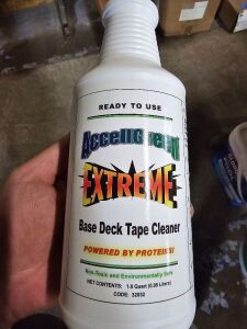 DESCRIPTION: (6) BASE DECK TAPE CLEANER BRAND/MODEL: ACCELLGREEN EXTREME SIZE: 1 QT RETAIL$: $8.00 EA QTY: 6