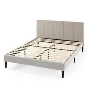 ZINUS Maddon Beige Upholstered Queen Platform Bed Frame with USB Ports