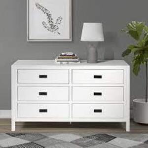 WALKER EDISON 57" Classic Solid Wood 6 Drawer Dresser in White by Walker Edison