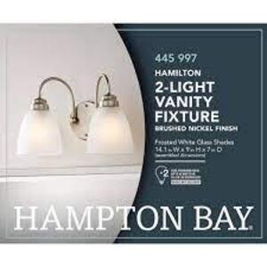 (2 PACK) HAMPTON BAY Hamilton 2-Light Brushed Nickel Vanity Light with Frosted Glass Shades