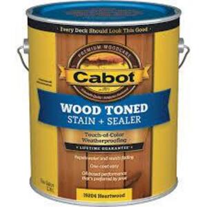 DESCRIPTION: (1) WOOD TONED STAIN BRAND/MODEL: CABOT INFORMATION: HEARTWOOD SIZE: 1 GALLON RETAIL$: $76.11 EA QTY: 1