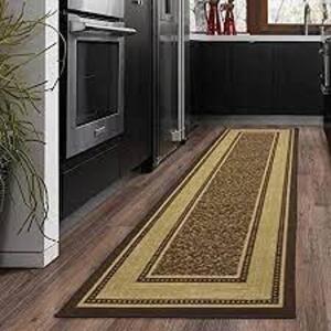 OTTOMANSON Ottohome Collection Brown Bordered Design 2 ft. 7 in. x 10 ft. Runner