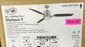 HAMPTON BAY Stylique II 56 in. Indoor Brushed Nickel Ceiling Fan with Light Kit and Remote Control