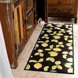 OTTOMANSON Lemon Collection Black 1 ft. 8 in. x 4 ft. 11 in. Lemon Design Runner Rug