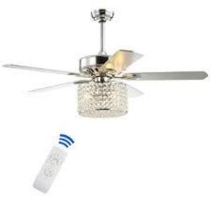 JOHNATHAN Y Brandy 52 in. Chrome 3-Light Crystal Prism Drum LED Ceiling Fan with Light and Remote