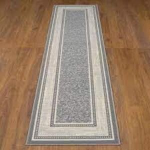 OTTOMANSON Ottohome Collection 2 ft. x 7 ft. Contemporary Bordered Gray Runner Rug with Non-Slip Rubber Back