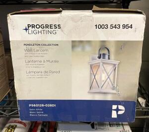 PROGRESS LIGHTING Pendleton 1-Light Satin White 16 in. Outdoor Wall Lantern Sconce with Antique Silver Accents