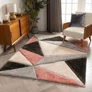 WELL WOVEN San Francisco Venice Blush Modern Geometric Abstract 5 ft. 3 in. x 7 ft. 3 in. 3D Carved Shag Area Rug