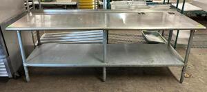 DESCRIPTION: 8' STAINLESS TABLE WITH UNDERSHELF SIZE: 96"X30"X35" QTY: 1