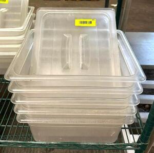 DESCRIPTION: (5) 1/2 SIZE PLASTIC PANS WITH LIDS QTY: 5