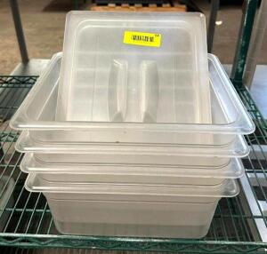 DESCRIPTION: (4) 1/2 SIZE PLASTIC PANS WITH LIDS QTY: 4