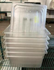 DESCRIPTION: (6) 1/2 SIZE PLASTIC PANS WITH LIDS QTY: 6