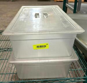 DESCRIPTION: (2) FULL SIZE PLASTIC PANS WITH LIDS QTY: 2