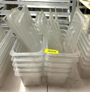 DESCRIPTION: (10) 1/3 SIZE PLASTIC PANS WITH LIDS QTY: 10