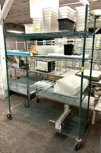 DESCRIPTION: 4-TIER WIRE SHELVING UNIT ON CASTERS INFORMATION: CONTENTS NOT INCLUDED SIZE: 60"X24"X78" QTY: 1