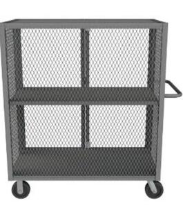 DESCRIPTION: (1) DUAL-LATCH WELDED MESH SECURITY CART WITH ADJUSTABLE SHELVES BRAND/MODEL: DURHAM MFG INFORMATION: GRAY, STEEL SIZE: HEIGHT: 56 ½” WID