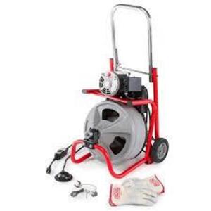 DESCRIPTION: (1) DRUM DRAIN CLEANING MACHINE BRAND/MODEL: RIDGID #K-400-T3 INFORMATION: RED, FOR 1 1/2" - 4" PIPES, 1/2" CABLE DIAMETER RETAIL$: $1015