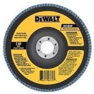 DESCRIPTION: (1) FLAP DISC BRAND/MODEL: DEWALT #DWA8202 INFORMATION: TYPE 29, 60 GRIT SIZE: 4" X 5/8" RETAIL$: $10.73 EA QTY: 1