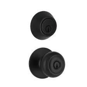 DESCRIPTION: (2) SINGLE CYLINDER DEADBOLT AND KEYED KNOBS BRAND/MODEL: DEFIANT INFORMATION: MATTE BLACK FINISH RETAIL$: $31.47 EA QTY: 2