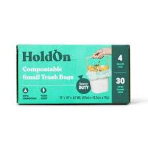 DESCRIPTION: (1) CASE OF (30) COMPOSTABLE SMALL TRASH BAGS BRAND/MODEL: HOLDON SIZE: 4 GALLON RETAIL$: $26.19 EA QTY: 1