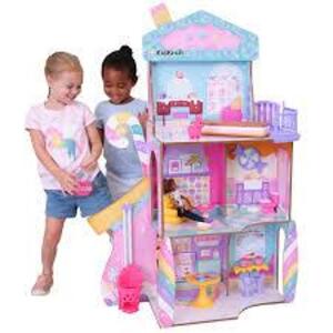 DESCRIPTION: (1) CANDY CASTLE DOLLHOUSE BRAND/MODEL: KIDKRAFT SIZE: WOODEN WITH 28 ACCESOORYES RETAIL$: $69.99 EA QTY: 1