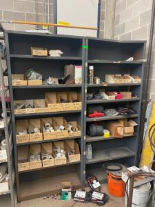 UTILITY SHELF WITH LARGE GROUP OF PVC PIECES AND HARDWARE ITEMS