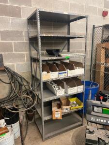 UTILITY SHELF WITH LARGE GROUP OF PVC PIECES AND HARDWARE ITEMS