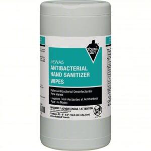 DESCRIPTION: (6) ANTIBACTERIAL HAND SANITIZER WIPES BRAND/MODEL: TOUGH GUY #5EWA5 SIZE: 85 WIPES PER CONTAINER RETAIL$: $15.30 EA QTY: 6