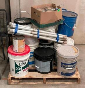 LARGE PALLET OF PAINT / SOLUTIONS / ADHESIVES / ETC.