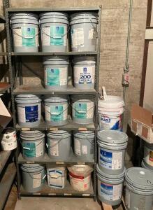 EXTREMELY LARGE GROUP OF PAINT / SHELVING UNITS AND ALL CONTENTS