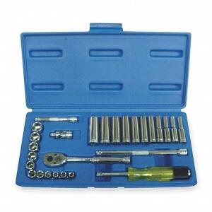 SOCKET WRENCH SET, SOCKET SIZE RANGE 5MM TO 14MM, DRIVE SIZE 1/4 IN, METRIC