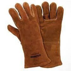 (5) LARGE 14" BROWN STANDARD SPLIT COWHIDE COTTON LINED STICK WELDERS GLOVES