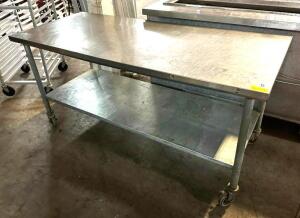 6' STAINLESS STEEL TABLE WITH UNDERSHELF ON CASTERS