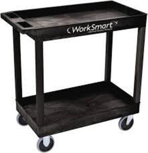 DESCRIPTION: (1) 2 SHELF UTILITY CART BRAND/MODEL: WORKSMART #52021078 INFORMATION: BLACK, 500 LB CAPACITY SIZE: 46" X 25.5" X 23" RETAIL$: $170.00 EA