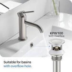 DESCRIPTION: (1) VICTORIAN SINGLE HANDLE BASIN FAUCET AND POP UP WASTE COVER WITH OVERFLOW BRAND/MODEL: KIBI #KBF100BN INFORMATION: BRUSHED NICKEL RET